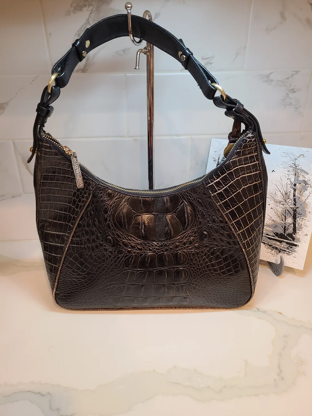 SOLD Brahmin Vintage Karissa Black Leather Shoulder Bag Fair - Picture 6 of 17